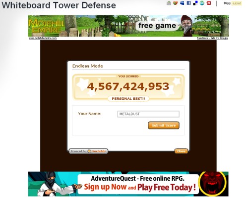 Mitt personliga rekord i Whiteboard Tower Defense!