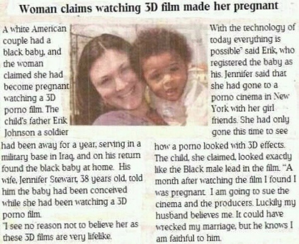 Kvinna gravid efter att ha sett porrfilm i 3D